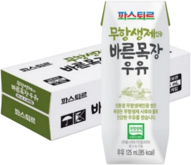 [파스퇴르] 무항생제인증 바른목장 우유, 125ml, 24개