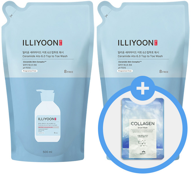 일리윤 세라마이드 아토 6.0 탑투토 워시 리필 500ml x2개 + 사은 마스크팩 x2개, 2개, 500g