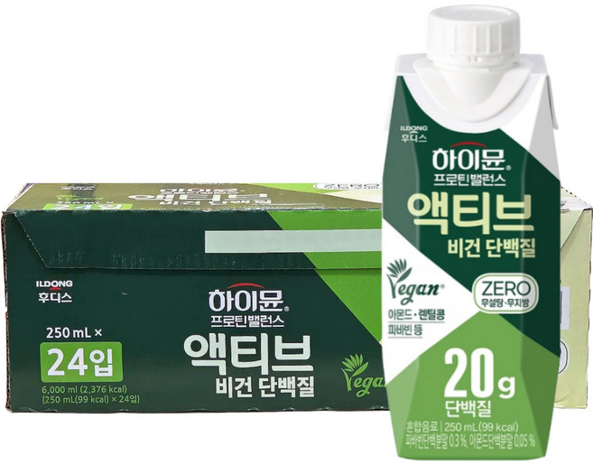하이뮨 액티브 비건 단백질 제로, 250ml, 24개