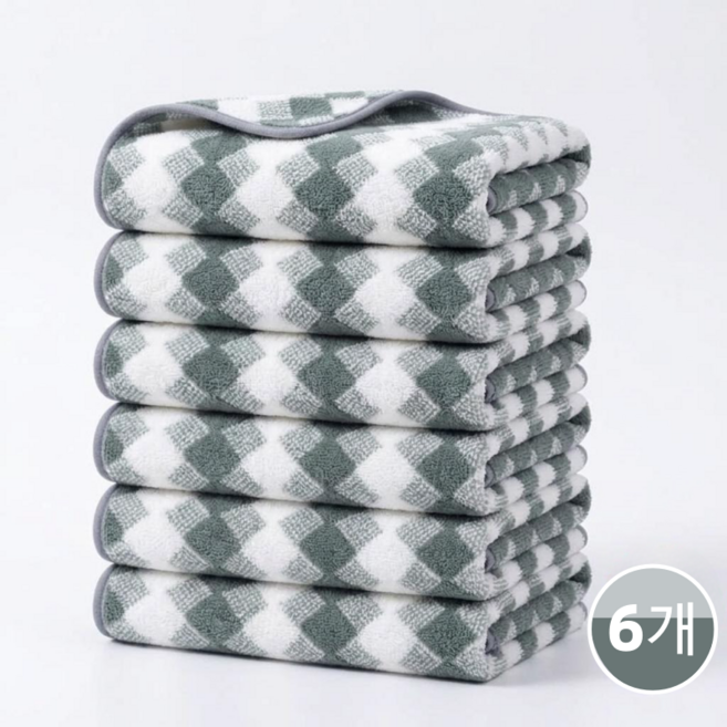 융풍 극세사 세면 타월 코랄플리스 체크 패턴 세안 수건 흡수력 좋은 부드러운 데일리 타월, 그레이 체크, 6개