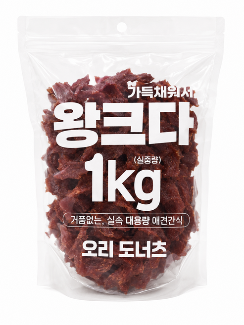 더조은 왕크다 강아지간식 대용량 육포 사사미, 1kg, 1개, 오리도너츠