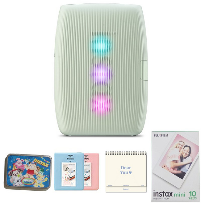 인스탁스 미니 링크3+필름 10장+틴케이스+2단앨범+디어유앨범키트 포토프린터, 세이지그린