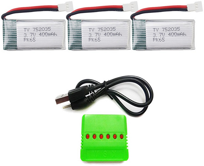 3.7v 400mah 드론배터리충전기세트, (X4) 400mah3개+6in1충전, 1개