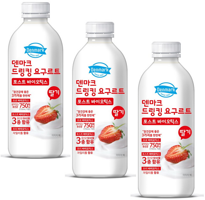 덴마크 드링킹요구르트 딸기 750mLx3병/대용량, 3개, 750ml