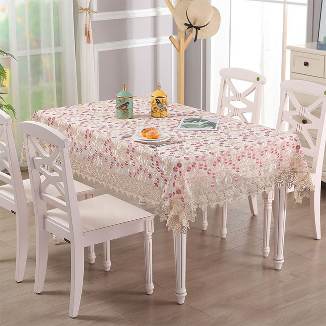 북유럽 레이스 테이블보 예쁜 망사식탁보 직사각형, 핑크 꽃A#082, 2인용(90x90cm), 1개