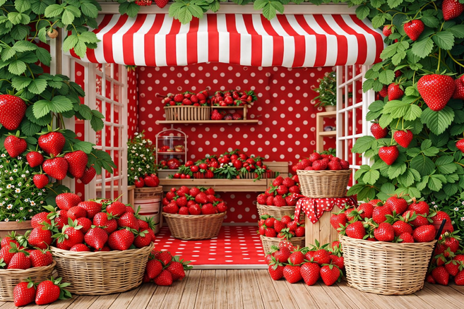 [아요거] 실사딸기현수막 3D입체스타일 딸기배경 딸기밭 딸기하우스 딸기전문점현수막 대형현수막 어린이집 유치원 초대형 무료문구추가 빠른배송, 딸기가게