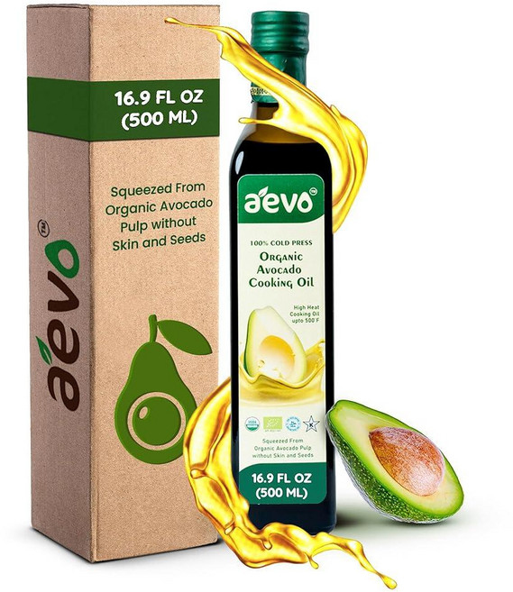 AEVO 100% 콜드 프레스 유기농 버진 아보카도 쿠킹 오일 다목적 요리 고온 요리 소테 베이킹 튀김 샐러드 드레싱 마리네이드 버터 대체품 버터 기름에 적합, 16.91 Fl Oz Pack of 1 Bot, 1, 1개, 500ml