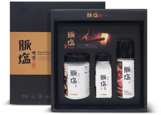 맥염 쿠킹 3종 선물세트 (요리소금 230g+음용소금 130g+바베큐소금 100g), 1개