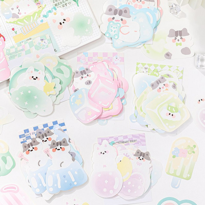 [30매] 귀여운 메모지 편지지세트 일러스트 고양이 토끼 유령 디저트 메모지 / 학생 메모지 다이어리 꾸미기 다꾸 캐릭터 종이 메모 편지지 엽서, 초록