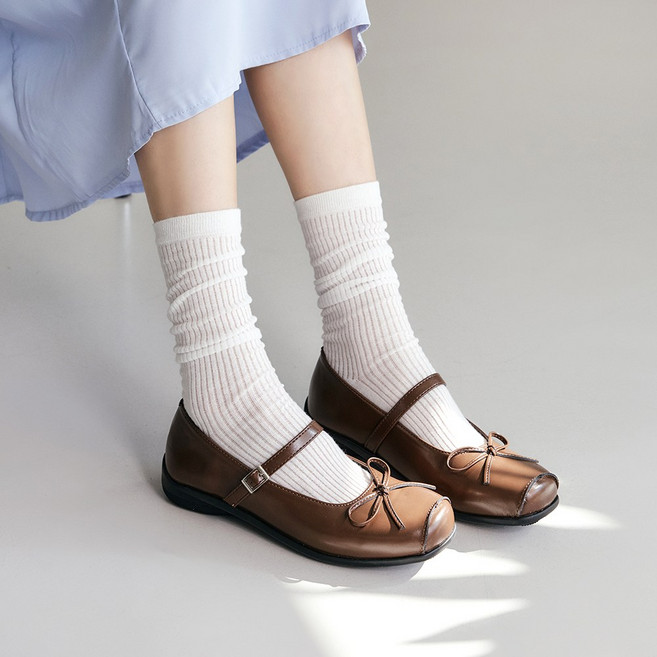 에스유니 리본 발레리나 스퀘어 메리제인 플랫 슈즈 단화 3cm