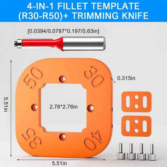 목공 라우터 코너 반경 템플릿 지그 R10 ~ R50 라우팅 곡선 코너 밀링 원형 라디안 경도 ABS 도구, R30-R50 Set B, 1개