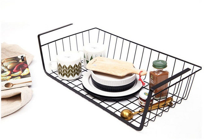 철제수납 걸이식 언더선반 1+1 화이트 블랙 로즈핑크 팬트리 걸이식수납선반 바스켓선반, 언더선반 블랙, 2개
