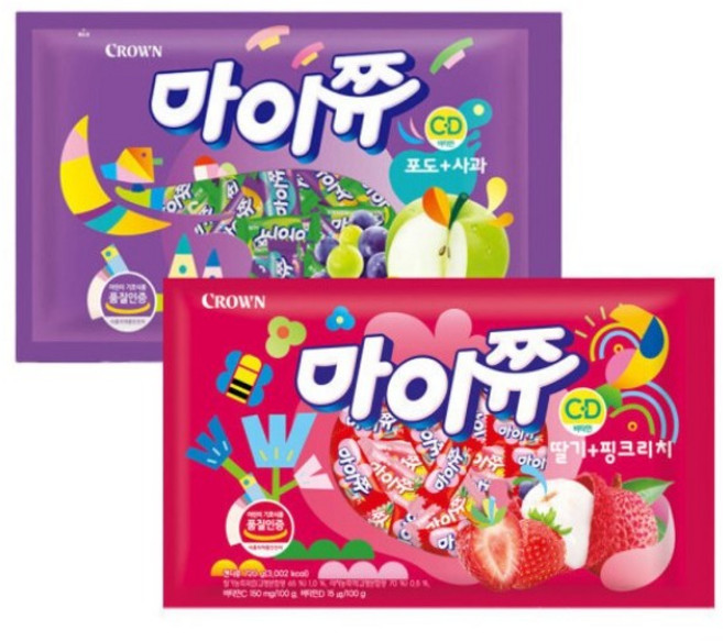 크라운 마이쮸 딸기 복숭아 720g + 포도 사과 720g 세트, 2개