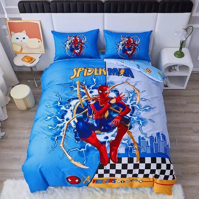 스파이더맨 이불 커버 세트 순면 어벤져스 토르 아이언맨, 밴딩장착형, A