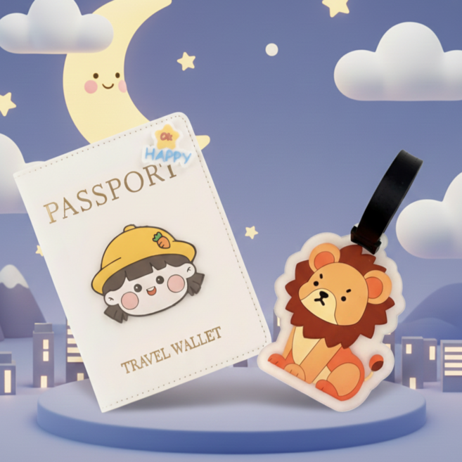 아동 여행 여권케이스 + 랜덤 동물 네임택 세트 동물 캐릭터 캐리어 이름표 가족여행 준비물