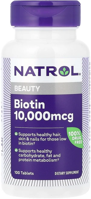 Natrol 뷰티 비오틴 10000mcg 100정, 1개 - 쿠팡