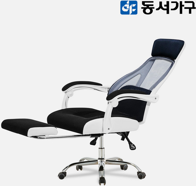 동서가구 바야 메쉬 1인 게이밍 리클라이너 침대형 의자 DF643075, 화이트 블랙