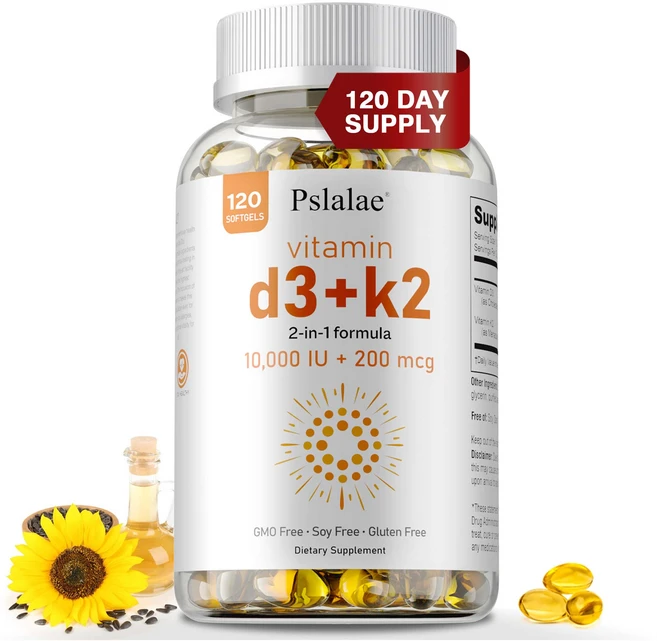 비타민 D3+K2 소프트젤 10000 IU - 면역 지원 뼈 건강 항염, 1개, 120정 - 쿠팡