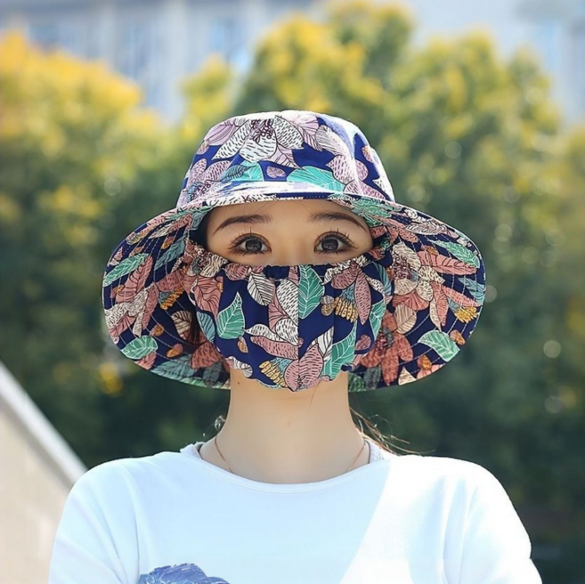 일체형 UV 차단 플라워 썬캡 모자 얼굴 마스크 자외선 보호 야외용 햇빛 가리개
