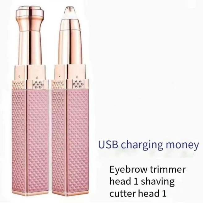 1개의 충전식 2-in-2 눈썹 면도기 및 LED 조명이 포함된 헤어 면도기는 복숭아 보풀 얼굴 털 눈썹 및 입, 01 pink