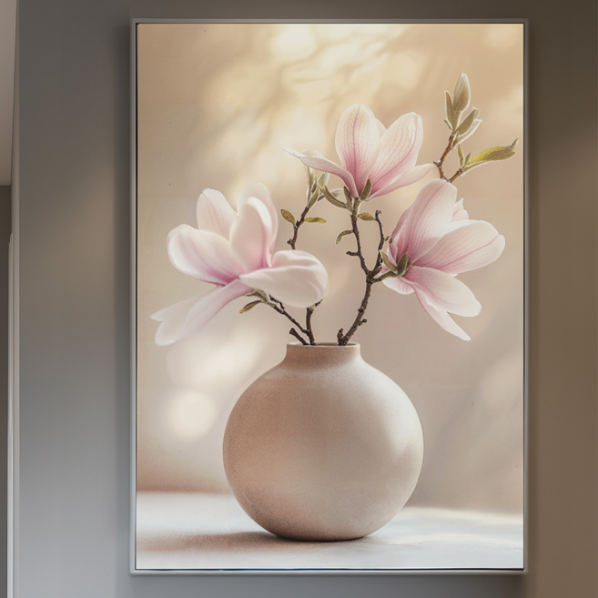 [인메이블] 복들어오는 목련 달항아리 6종 꽃 그림 힐링 풍수 인테리어 거실 개업 카페 선물 금전운, 03.KM-사랑목련, 캔버스액자, 4. 20호[72.7x53cm]