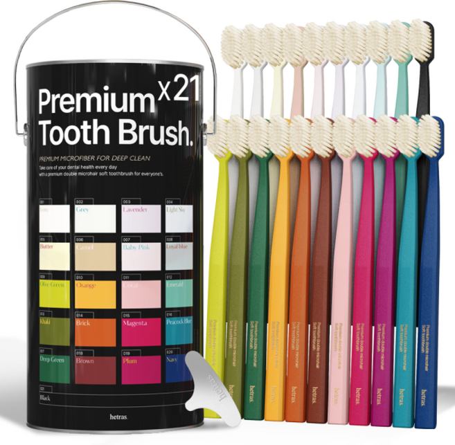 헤트라스 프리미엄 칫솔 부드러운 이중미세모 칫솔 2 혀클리너, 1개입, 1