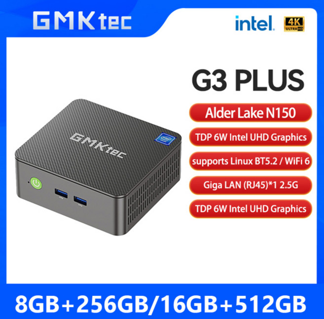 GMKtec 미니 Pc GMK G3 PLUS NUCBOX Windows 11 Pro Alder Lake N150 Intel 12th WiFi 6 데스크탑 컴퓨터 미니 Pc, 02 EU, [01] 8GB RAM 256GB ROM, 1개