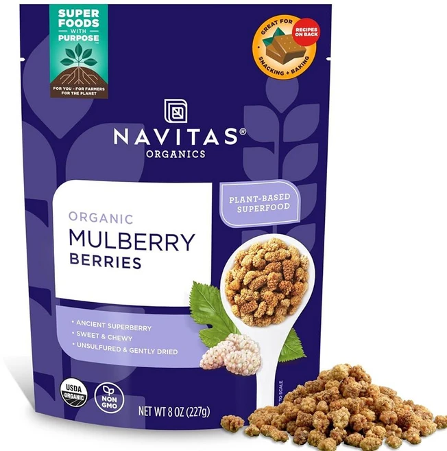Navitas Organics Mulberries 226.8g(8온스) 백 8회 분량 — 유기농 GMO 프리 햇볕건조 글루텐 프리 아황산염 프리 (1팩), 1개, 227g - 쿠팡