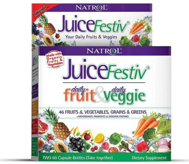 나트롤 쥬스페스티브 과일 채소 Natrol JuiceFestiv Daily Fruit & Veggie Capsules 60정 2개 - 쿠팡