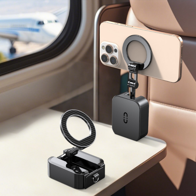 NEXT EDGE 미친고정력 맥세이프 회전 접이식 양면자석 스마트폰 거치대, 1개, 블랙