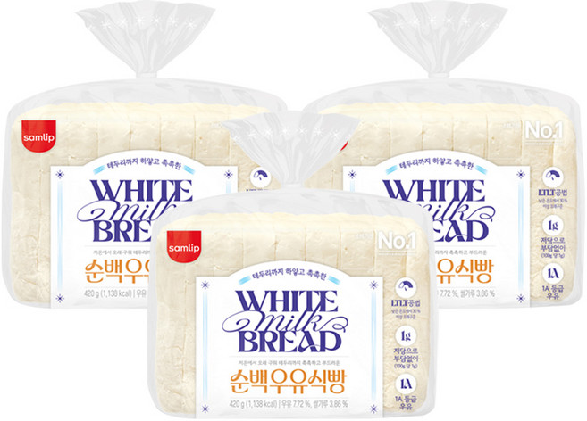삼립 저당 순백우유식빵, 3개, 420g