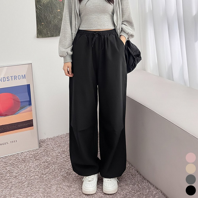 끌로이 남여공용 바스락 절개 빅 와이드 밴딩 바지 아노락 팬츠