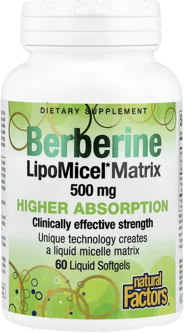 Natural Factors Berberine LipoMicel 매트릭스 500mg 액상 소프트젤 60정, NaturalFactorsBerberineLipoMic, 1개 - 쿠팡