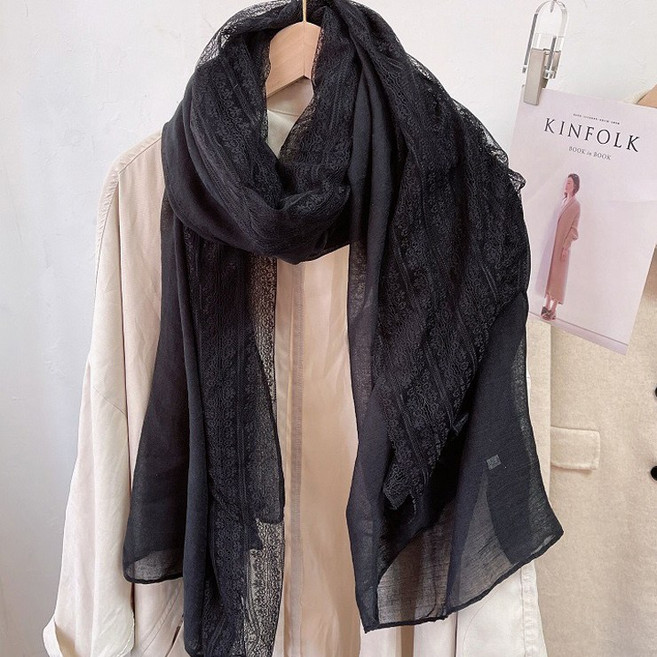 어나더뷰 2132 레이스 롱 스카프 빅사이즈 간절기 가을 겨울 목도리 머플러 숄