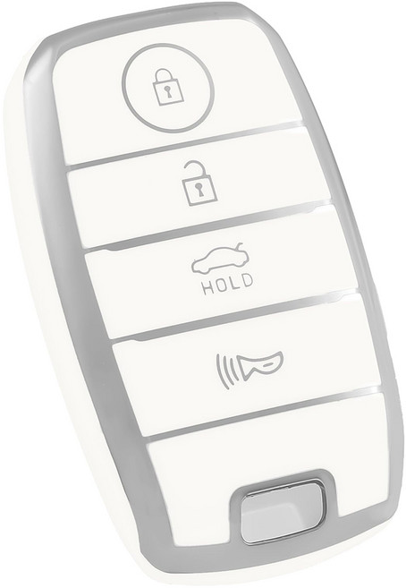 OFFCURVE 기아차 프리미엄 4버튼 TPU 키커버 키홀더 스포티지 셀토스 쏘렌토 카니발 니로 K5 호환 방수 방탄 초슬림 디자인, 화이트 실버