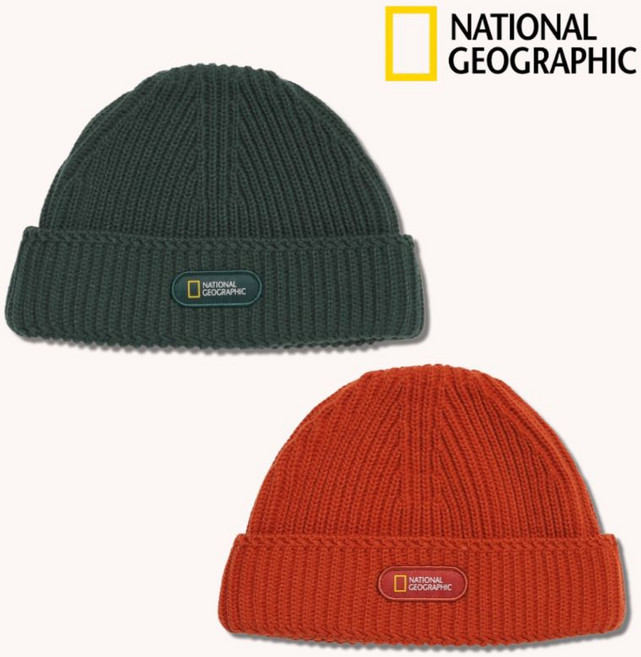 백화점정품 내셔널지오그래픽 남녀공용 숏 니트 비니 캐주얼 라벨 골지 방한 보온 모자