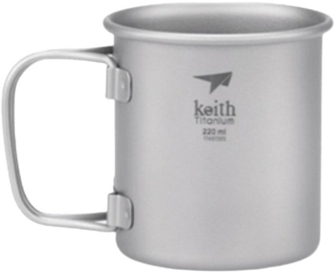 Keith 鎧斯 純鈦單層折疊手把鈦杯 (220ml), 鈦色, 1個