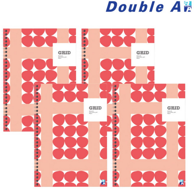 더블에이 좌철노트 노르딕페블 4p 1세트, 4개, 코랄레드(내지타입 그리드)