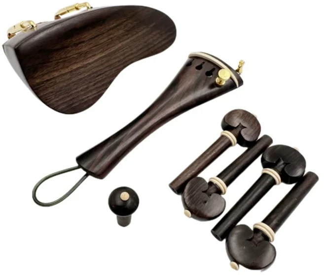 1 세트 4/4 바이올린 천연 흑단 목재 액세서리 부품 피팅 테일피스 + 튜닝 페그 + 엔드핀 + 턱 받침, 08 complete 6