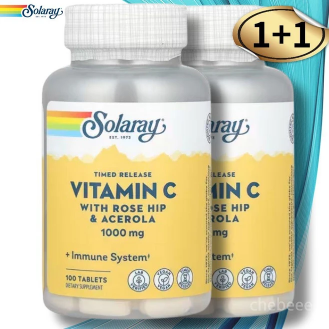 솔라레이 서방형 비타민C 로즈힙 아세로라 1000mg 100정 2병 아스코르브산 - 쿠팡