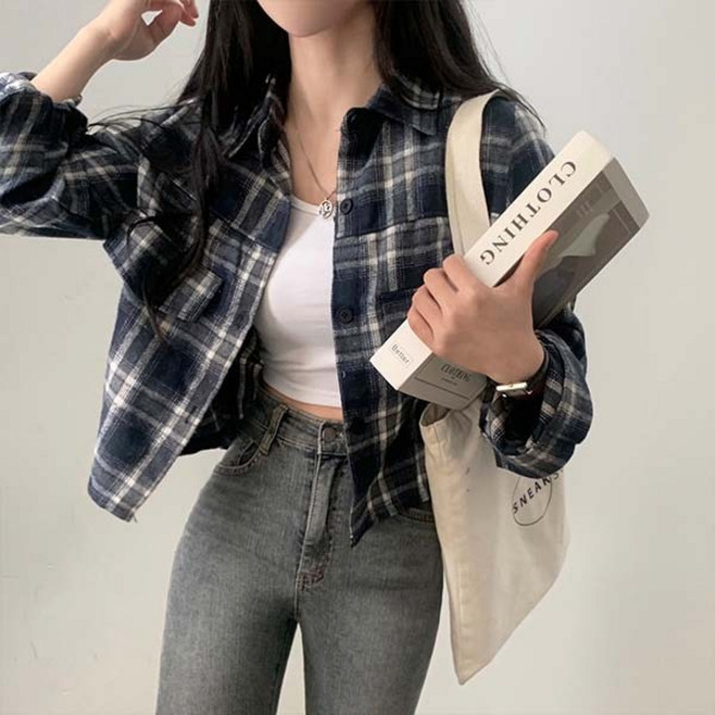 어반룩북 숏 긴팔 체크 루즈핏 조세핀 셔츠