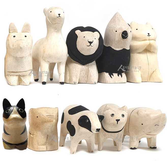 원목 동물 (선택1) 미니어쳐 미니어처 우드인형 목각인형 나무조각품 나무인형, 8.사자, 1개