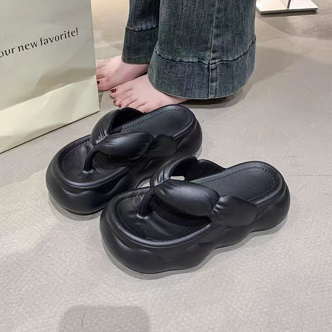 투니스 여성 단색 통굽 쪼리 슬리퍼 6cm