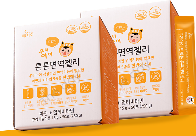 [더데이] 대용량 성장기 어린이영양제 젤리 스틱 키즈아연 튼튼면역젤리 망고맛, 750g, 2박스
