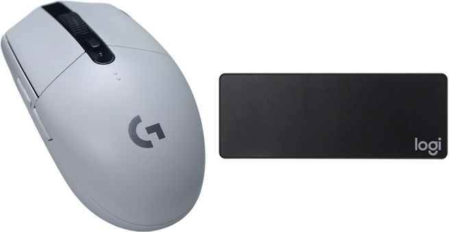 로지텍 무선마우스 + 마우스 장패드, 화이트,블랙, G304