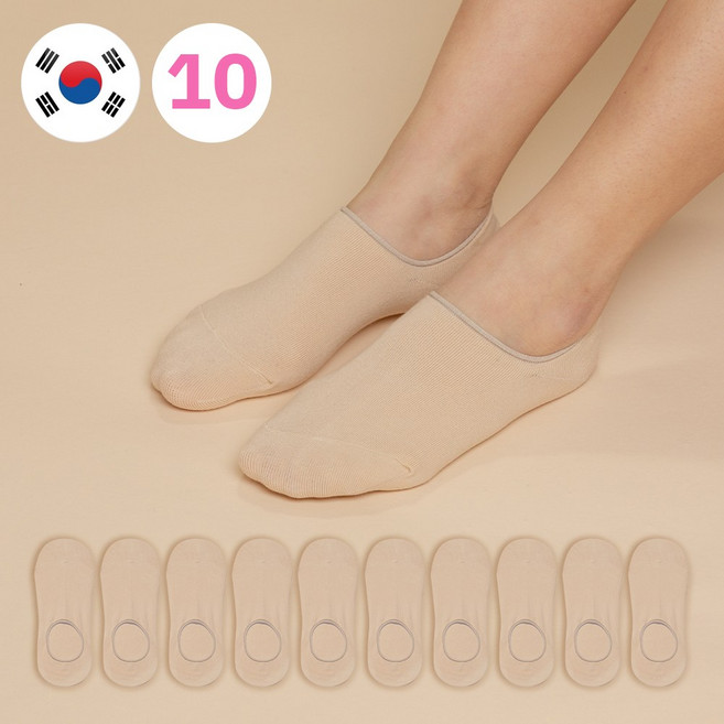 비바슈슈 여성용 벗겨지지않는 발등덮는 면페이크삭스 10켤레