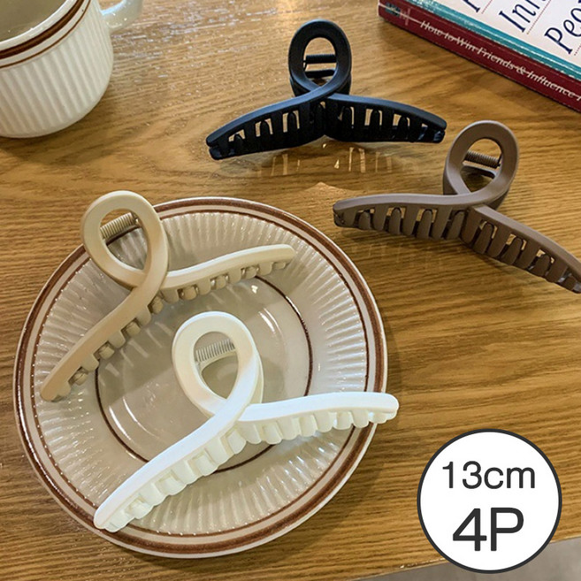 [MNC] 여성 꼬임 리본 왕집게핀 4종 세트 샤크 집게 핀 스크럽 헤어핀 반묶음 헤어 집게핀 13CM