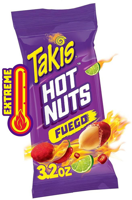TAKIS FUEGO 90 크런치 2온스 칠리 스낵 너트 12개 페퍼 3개 익스트림 7G 스파이시 사이즈 피너츠 더블 라임 케이스, 3.2 Oz (Pack of 36)