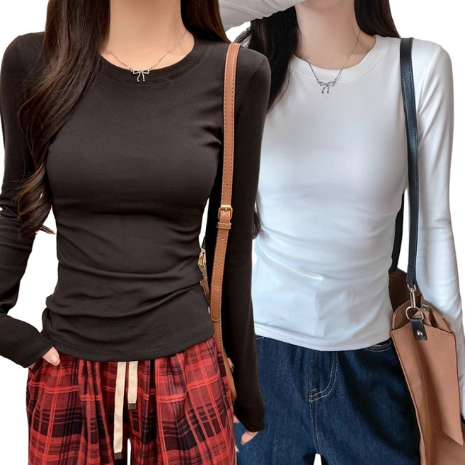 베르슈어 슬림 기본 레이어드 긴팔 티셔츠 2종 세트