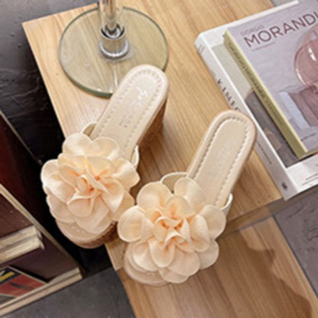 쇼핑센트럴 통굽 웨지힐 플라워 슬리퍼 (9cm)